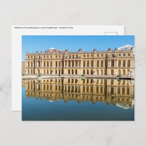 Versailles palace and reflection in a pond postcard