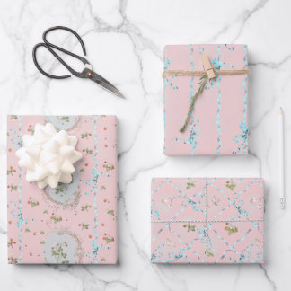 Versailles Strawberrys & Ribbons Pink Wrapping Paper Sheets