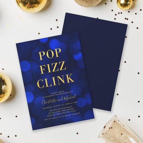 Versatile Blue Bokeh Gold Pop Fizz Clink Party Invitation