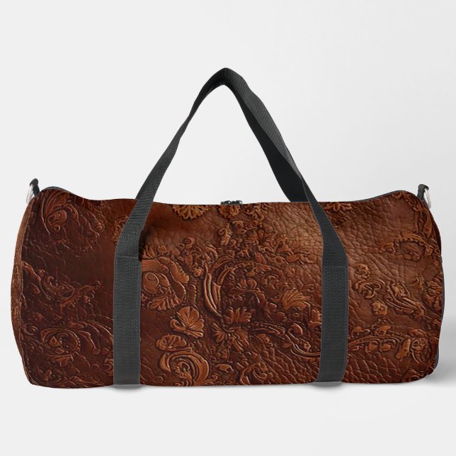 Versatile Brown Leather Look Travel Duffel Bag (Front)