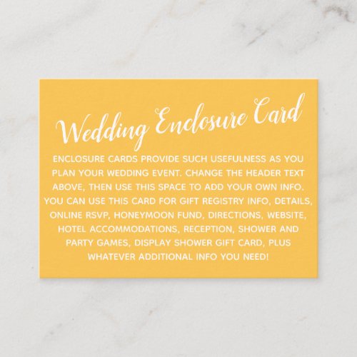 Versatile Custom Simple DIY Wedding Apricot Yellow Enclosure Card