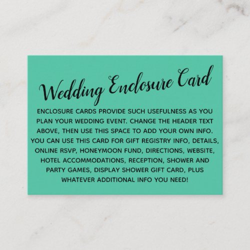 Versatile Custom Simple DIY Wedding Biscay Green Enclosure Card