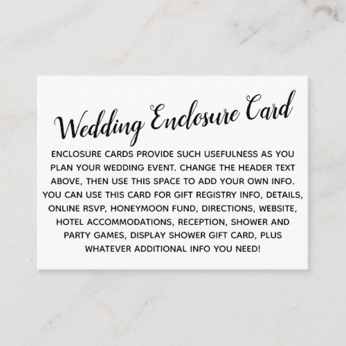 Versatile Custom Simple DIY Wedding Black  White Enclosure Card