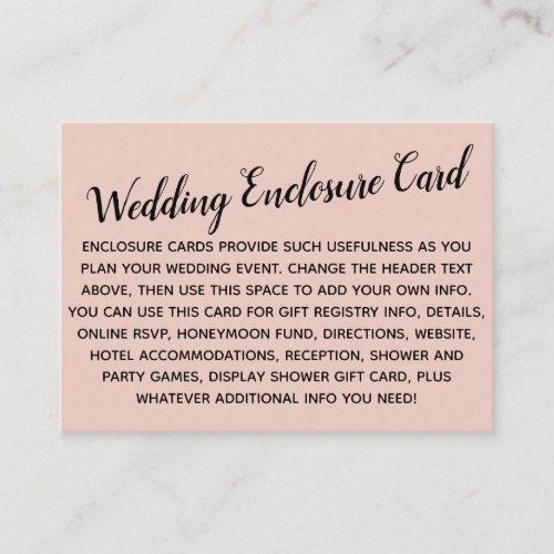 Versatile Custom Simple DIY Wedding Blush Pink Enclosure Card