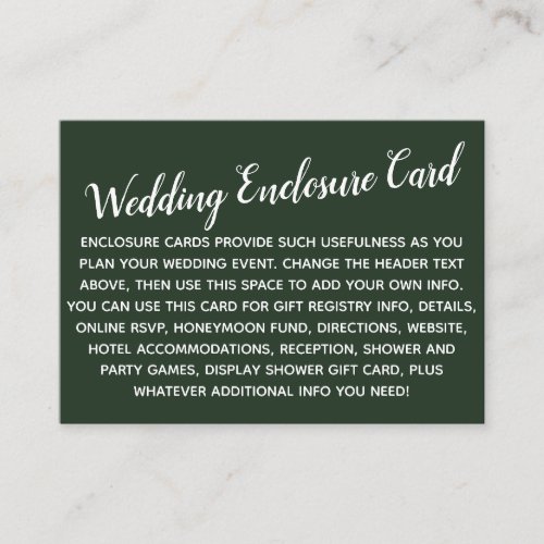 Versatile Custom Simple DIY Wedding Dark Evergreen Enclosure Card