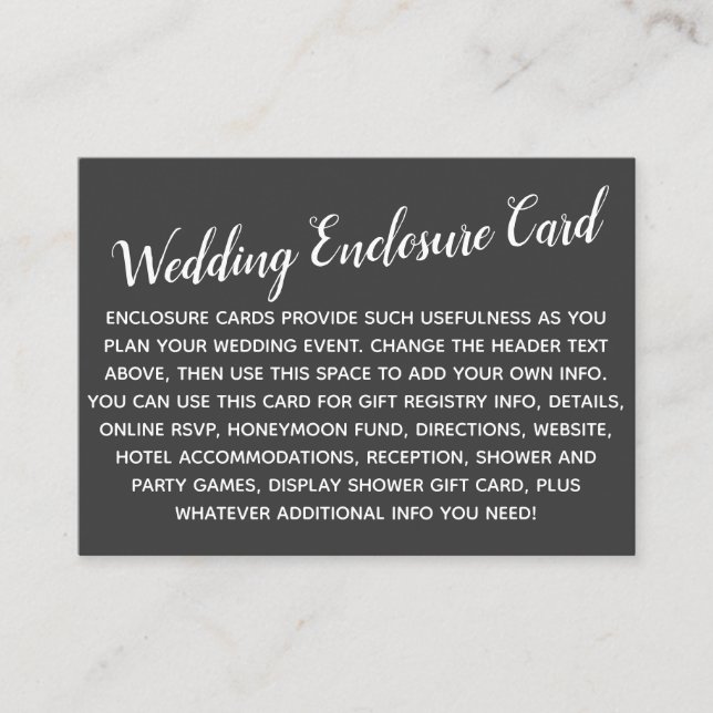 Versatile Custom Simple DIY Wedding Darkest Gray Enclosure Card (Front)