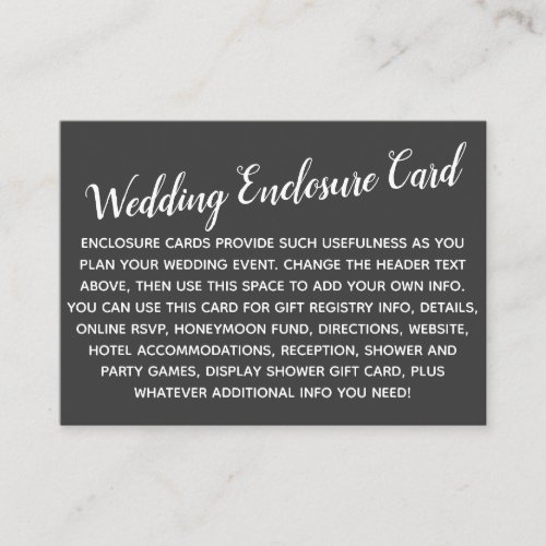 Versatile Custom Simple DIY Wedding Darkest Gray Enclosure Card
