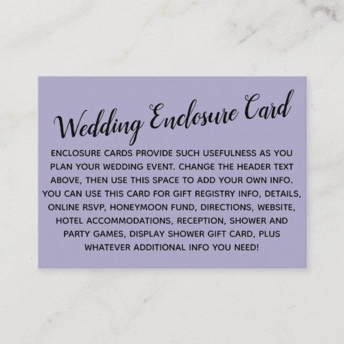 Versatile Custom Simple DIY Wedding Dusty Purple Enclosure Card