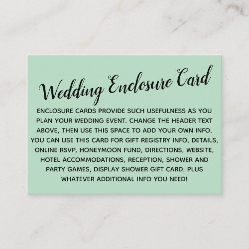 Versatile Custom Simple DIY Wedding Iced Mint Enclosure Card