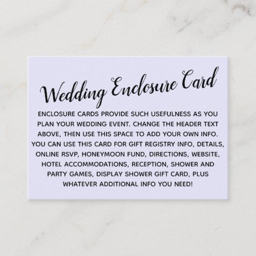 Versatile Custom Simple DIY Wedding Lavender Enclosure Card