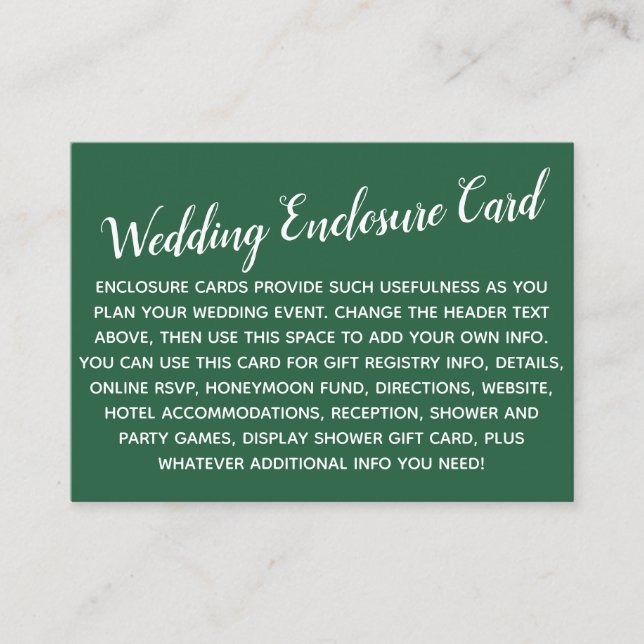 Versatile Custom Simple DIY Wedding Leaf Green Enclosure Card (Front)
