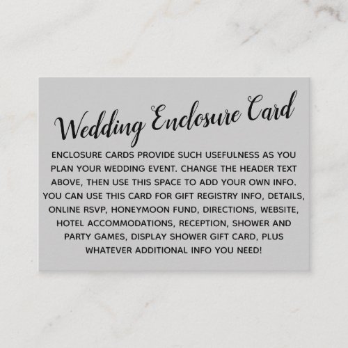 Versatile Custom Simple DIY Wedding Light Gray Enclosure Card