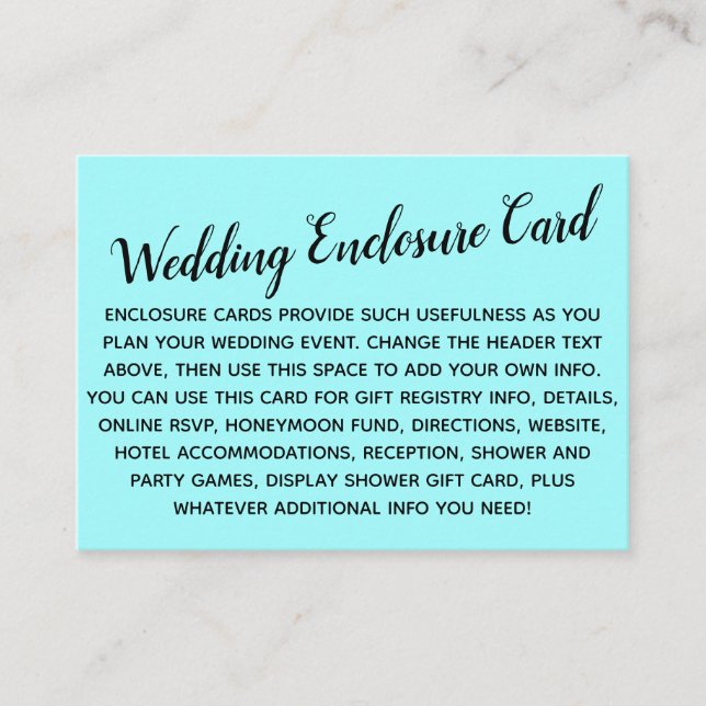 Versatile Custom Simple DIY Wedding Lightest Aqua Enclosure Card (Front)
