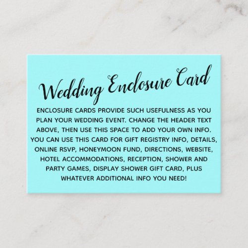 Versatile Custom Simple DIY Wedding Lightest Aqua Enclosure Card