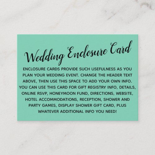 Versatile Custom Simple DIY Wedding Lucite Green Enclosure Card