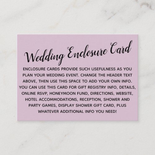 Versatile Custom Simple DIY Wedding Mauve Pink Enclosure Card