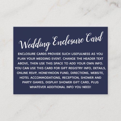 Versatile Custom Simple DIY Wedding Navy Blue Enclosure Card