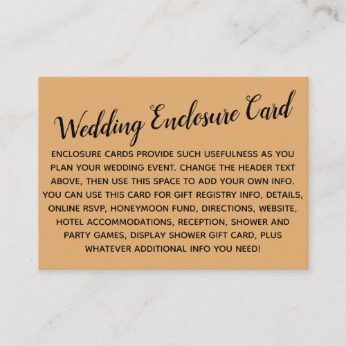 Versatile Custom Simple DIY Wedding Orange Cream Enclosure Card