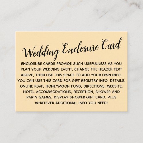 Versatile Custom Simple DIY Wedding Pale Peach Enclosure Card