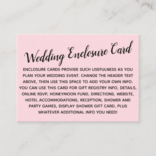 Versatile Custom Simple DIY Wedding Pastel Pink Enclosure Card