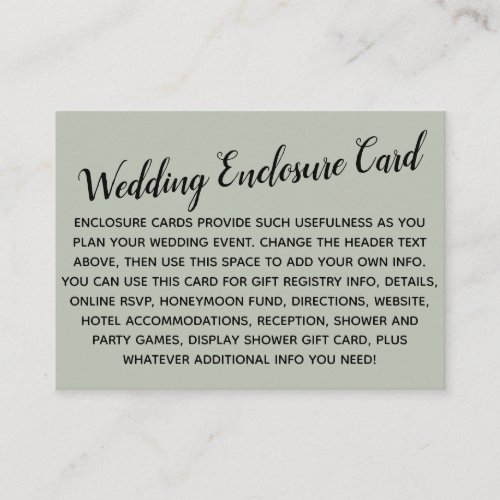 Versatile Custom Simple DIY Wedding Sage Green Enclosure Card