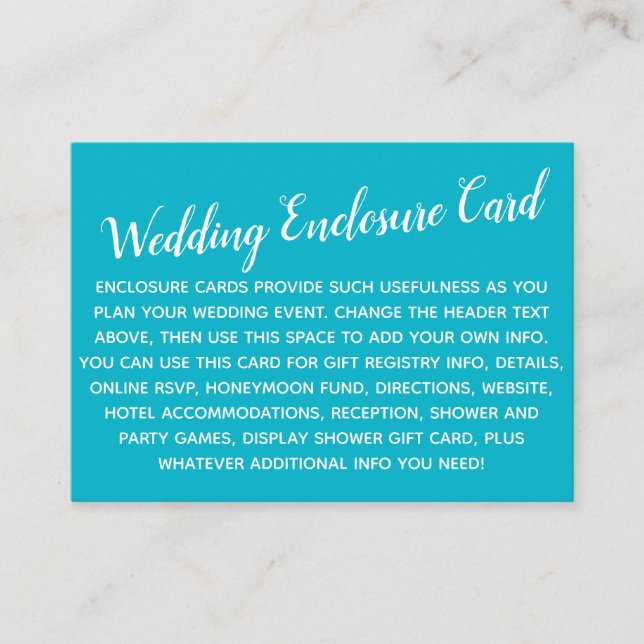Versatile Custom Simple DIY Wedding Scuba Blue Enclosure Card (Front)