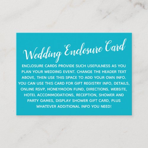 Versatile Custom Simple DIY Wedding Scuba Blue Enclosure Card