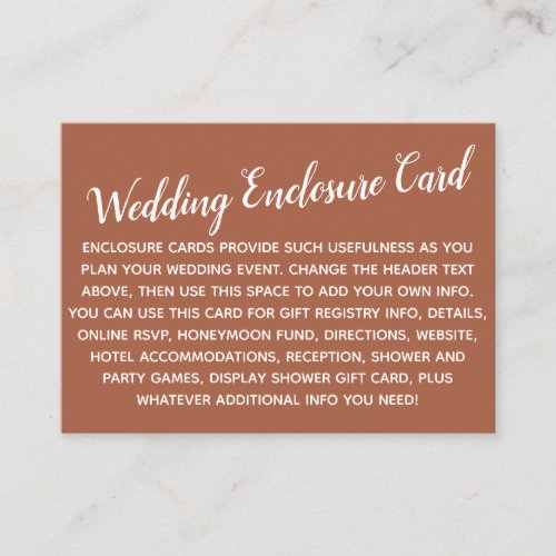 Versatile Custom Simple DIY Wedding Terracotta Enclosure Card