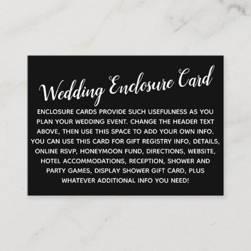 Versatile Custom Simple DIY Wedding White on Black Enclosure Card