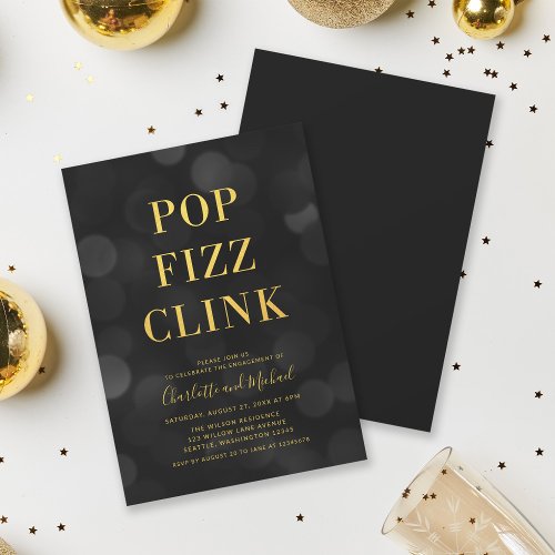 Versatile Dark Bokeh Gold Pop Fizz Clink Party Invitation