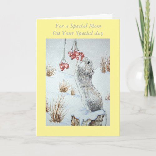 versed cute mouse red berries snow scene wildlife holiday card