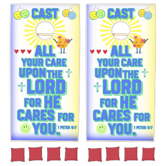 Version  1 "Cast All Your Cares...."Cornhole Set