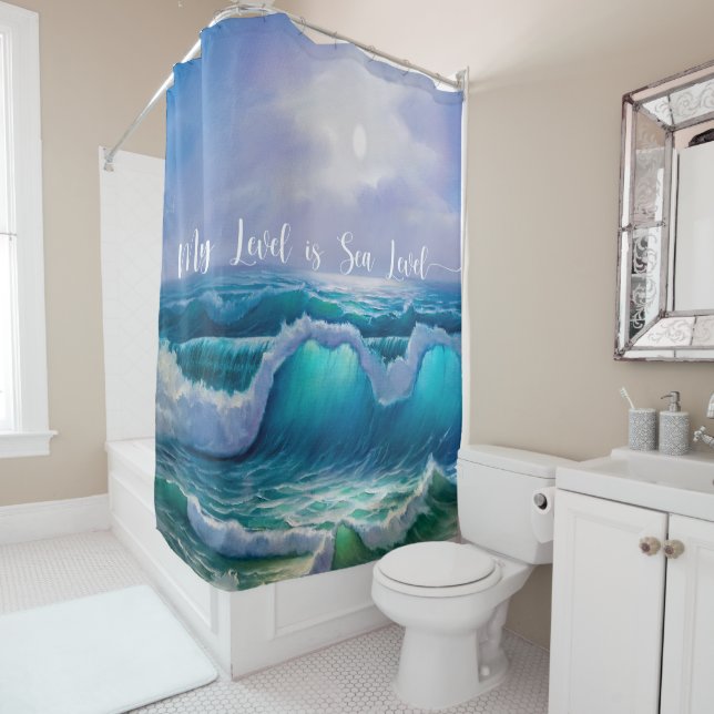 Version 2 Sea Level Beach - Ocean  Shower Curtain (In Situ)