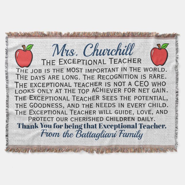 Version 3 EXCEPTIONAL Teacher Thank You Throw Throw Blanket (Front)