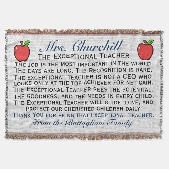 Version 3 EXCEPTIONAL Teacher Thank You Throw Throw Blanket (Front)