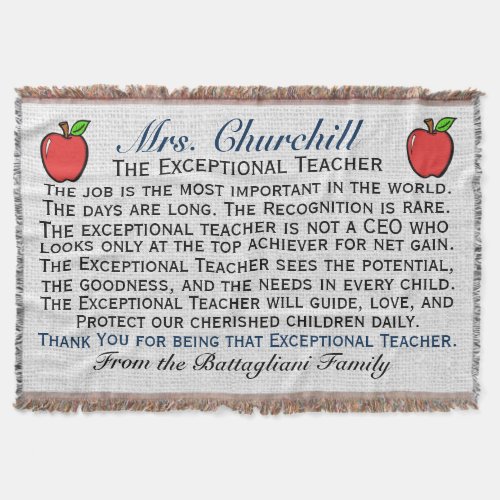 Version 3 EXCEPTIONAL Teacher Thank You Throw Throw Blanket