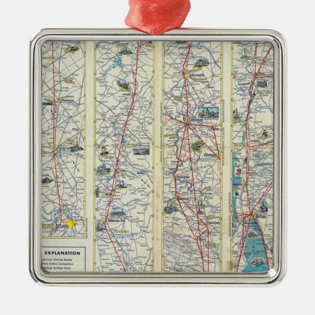 Verso American Airlines system map Metal Ornament (Front)