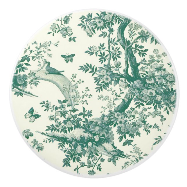 Vert Cream Toile Flowering Branch Ceramic Knob (Front)