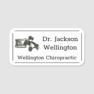 Vertebra Chiropractic Business in Black and White Name Tag