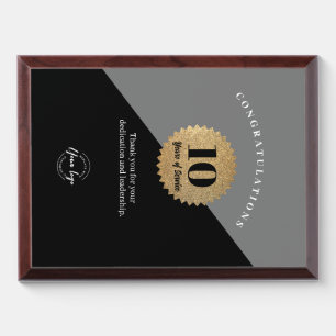 Vertical 10 Year Work anniversary Gold Black Award Plaque
