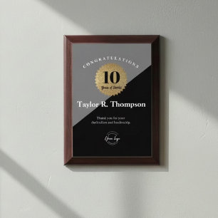 Vertical 10 Year Work anniversary Gold Black Award Plaque