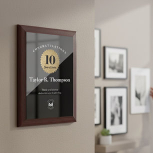 Vertical 10 Year Work anniversary Gold Black  Award Plaque