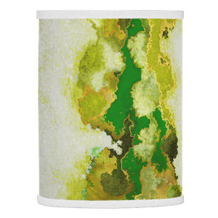 Vertical, abstract, painting, gold, green, white lamp shade