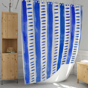 Vertical abstract watercolor lines - blue  shower curtain