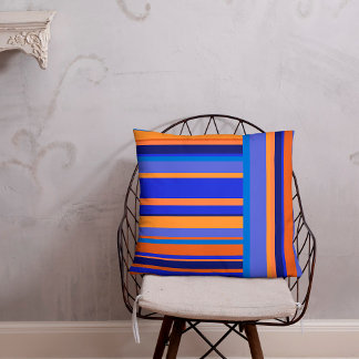 Vertical and Horizontal Stripe Pattern Orange/Blue Throw Pillow