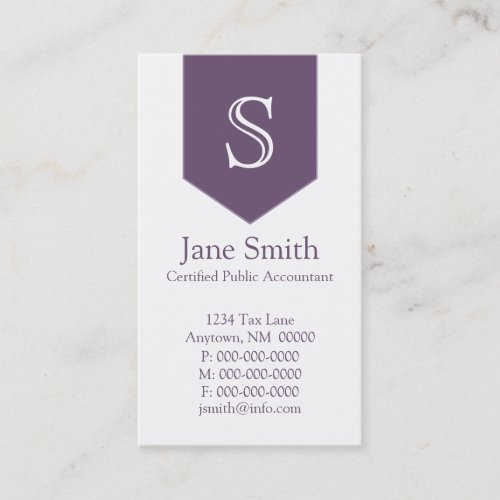 Vertical Arrow Monogram Business Card, Purple