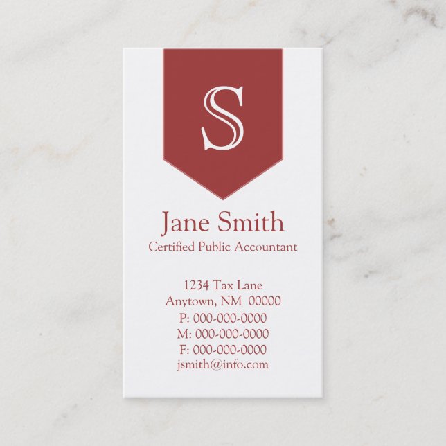Vertical Arrow Monogram Business Card, Red Card (Front)