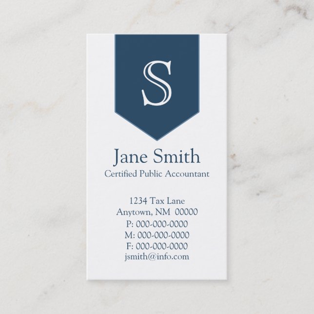 Vertical Arrow Monogram Business Card, Royal Blue Card (Front)