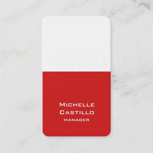 Vertical Artistic Red White Unique Design Business Card (Front)