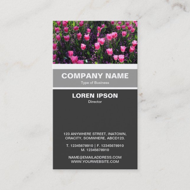 Vertical Banded - Bed of Pink Tulips Business Card (Front)